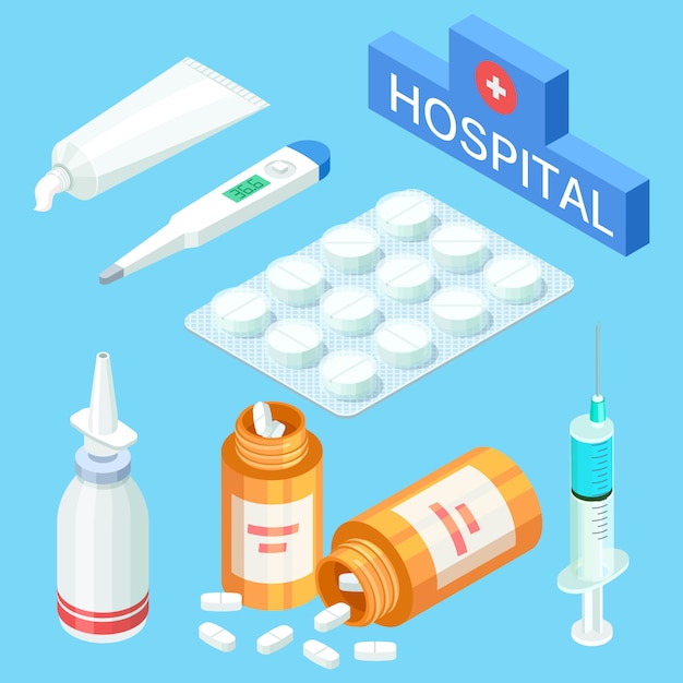 Medizinische Hilfsmittel und Drogen, Vitamine. Vektorisometrische Medizin