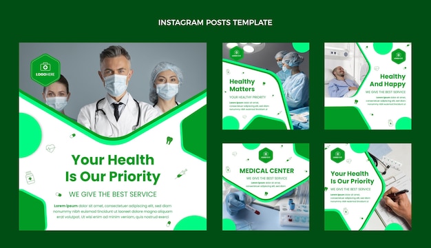 Vektor medizinische instagram-beiträge im flachen design