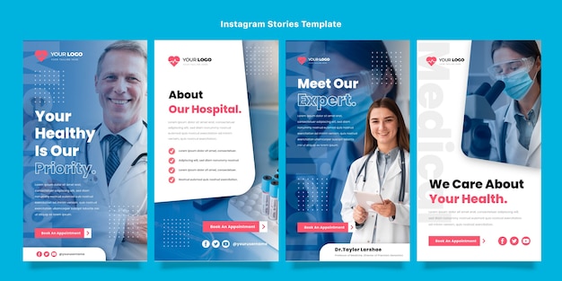 Vektor medizinische instagram-geschichten im flachen design