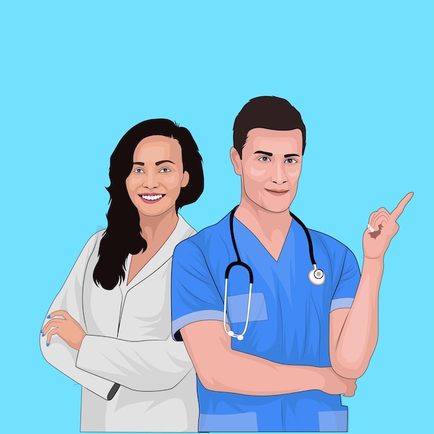 Medizinische Männer und Frauen Arzt mit Stethoskop Cartoon-Vektor-Illustration