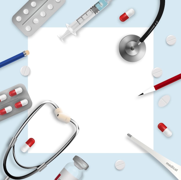 Medizinische Schablone mit Vektorillustration der Medizinausrüstung