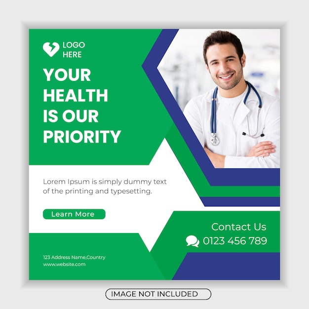 Medizinische Social-Media-Banner oder quadratische Flyer-Vorlage Premium-Vektor