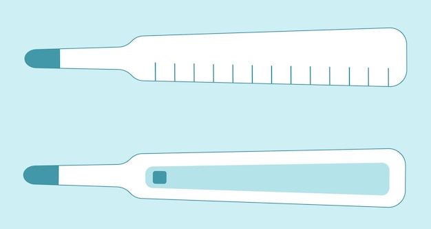 Vektor medizinische thermometer zum messen der temperatur. elektro- und quecksilberthermometer. medizinisches icon-set