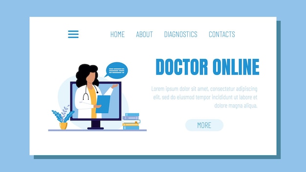 Medizinische versorgung im internet. arztkonsultation zu hause. vorlage für eine website, landingpage oder smartphone-app.