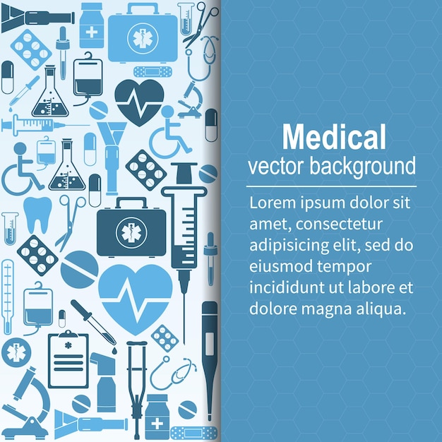 Medizinischer Hintergrund Vektorillustration Gesundheitswesen und medizinische Forschung Platz für Text Medizinische Vorlage Hintergrund der Symbole medizinischer Geräte