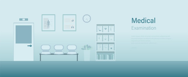 Medizinisches Banner mit Untersuchungsraum und Wartebereich-Vektor-Illustration