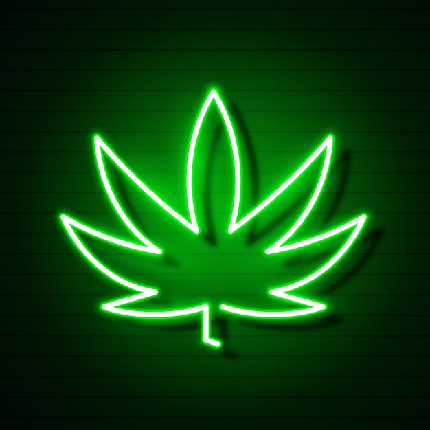 Medizinisches cannabis-logo mit marihuana-blatt-glühender leuchtreklame.
