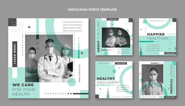 Medizinisches instagram-postset im flachen design