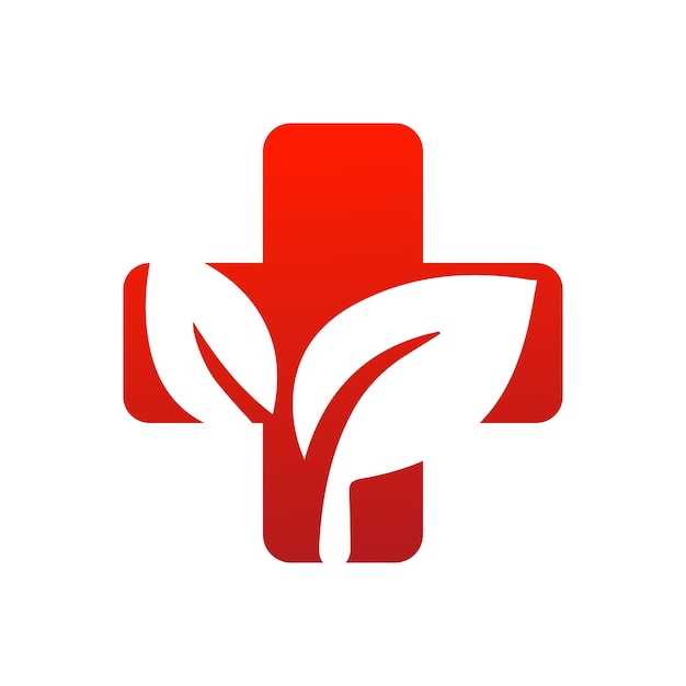 Vektor medizinisches kreuz mit blatt-logo-design-vorlage