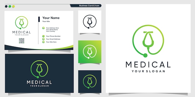 Medizinisches logo mit kreativer moderner strichgrafikart und visitenkarten-entwurfsschablone, gesundheit, sanitäter, schablone