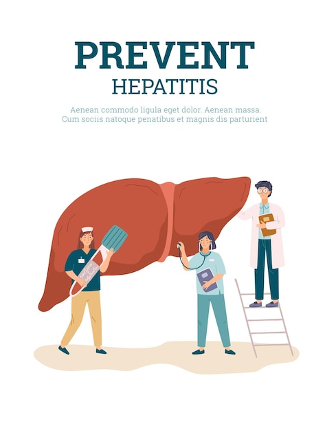 Medizinisches plakat mit flacher vektorillustration des hepatitis-präventionskonzepts isoliert auf weißem hintergrund