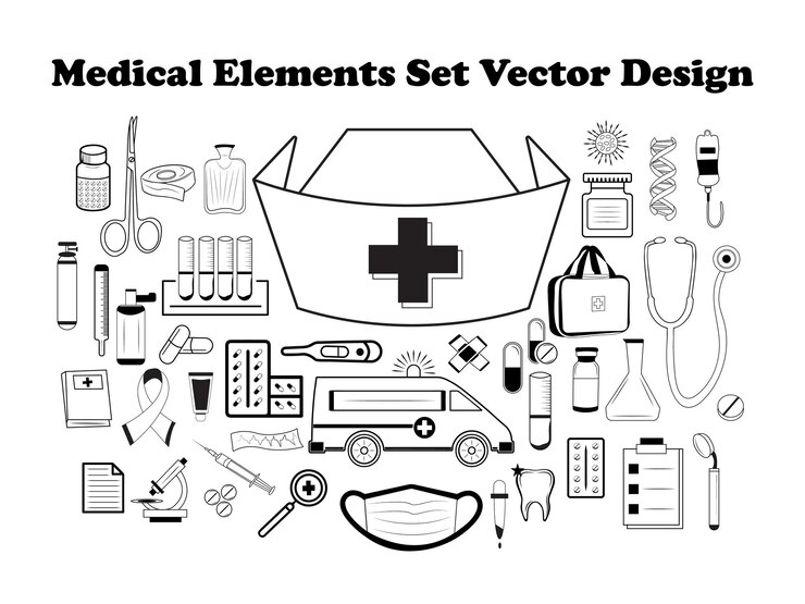 Medizinisches Set mit Zahnpflegewerkzeugen Vektor handgezeichnetes Illustrationsdesign