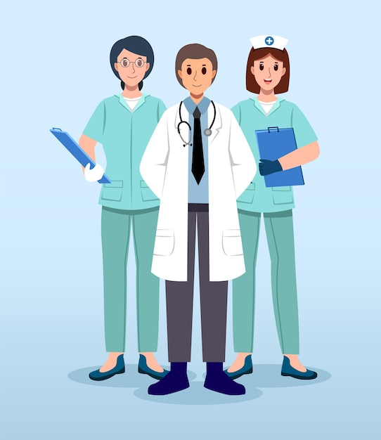 Medizinisches Team Ärzte und Krankenschwesterassistent Zeichentrickfiguren Vektor