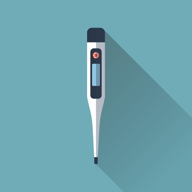 Medizinisches Thermometer Digitales Thermometer isoliert mit langem Schatten Vektor-Illustration mit flachem Design