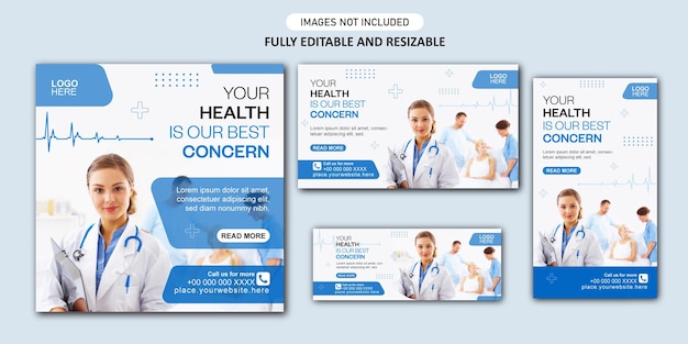Medizinisches und Gesundheitswesen-Webbanner und Social-Media-Beitragssammlung