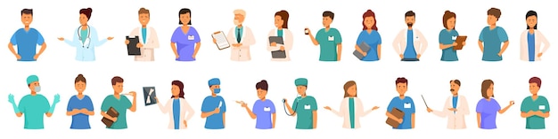 Medizinstudenten-Ikonen setzen Zeichentrickfilmvektor Krankenhaus Krankenschwester Charakter