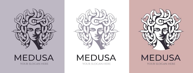 Medusa Gorgon Logo Kopf einer Frau mit Schlangen Schutzamulett Logo für verschiedene Richtungen Vektorbild