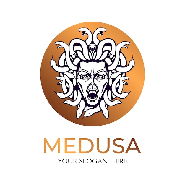 Medusa Gorgon Logo Kopf einer Frau mit Schlangen Schutzamulett Logo für verschiedene Richtungen Vektorbild