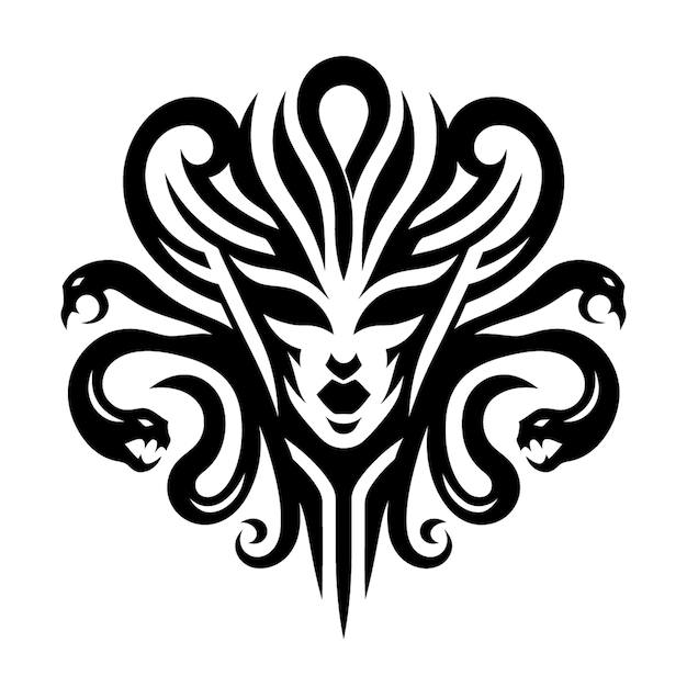 Medusa moderne stammes-tattoo abstrakte linienkunst von tieren minimalistische kontur vektor