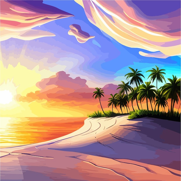 Vektor meeresbild sommer tropischer strand mit goldenen sandpalmenzweigen vektorillustration