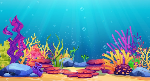 Vektor meeresbodenalgen und korallenriffe der unterwasserwelt
