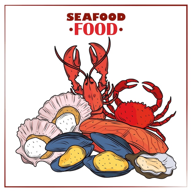 Meeresfrüchte Menü Gourmet frische Krabben Hummer Austern Muscheln und Muscheln Poster