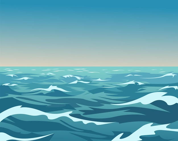 Meereslandschaft mit Meereswellen und blauem Himmel Vektorillustration