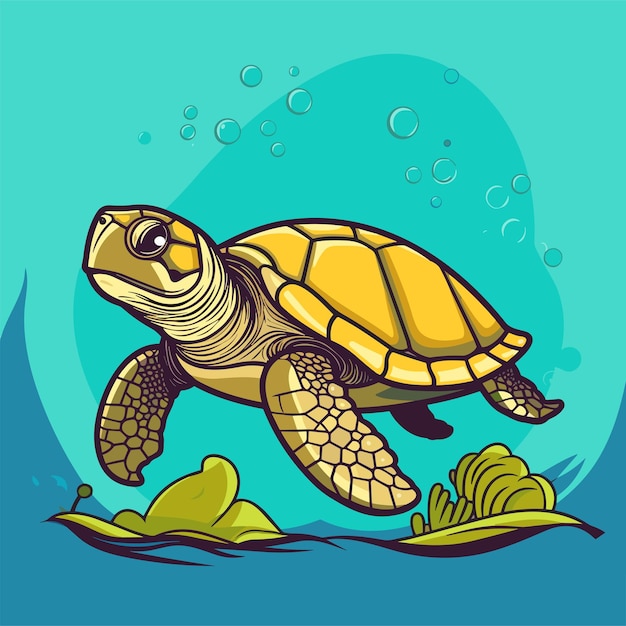 Meeresschildkröte, türkis, oceanlife, cartoon, vektor, illustration