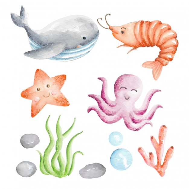 Meerestier Aquarell gesetzt