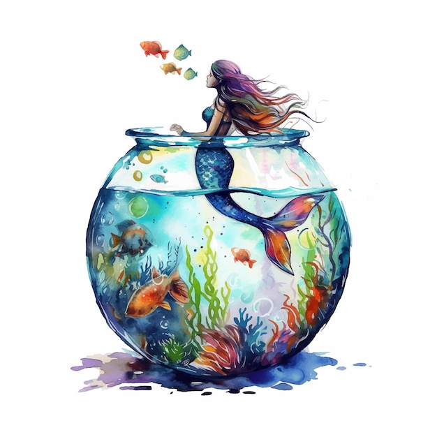 Meerjungfrau in einer Aquarellfarbe für ein Aquarium
