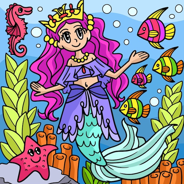 Meerjungfrau-prinzessin farbige cartoon-illustration