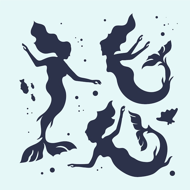 Vektor meerjungfrau-schattenbildillustration des flachen designs
