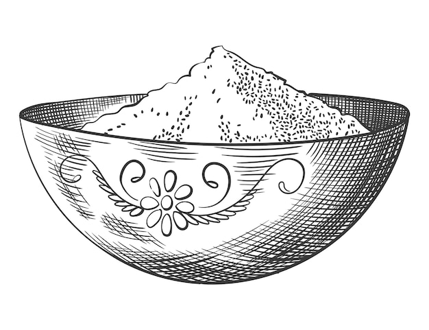 Meersalz-skizze handgezeichnetes gewürz-vintage-meerespulver lebensmittelzutaten zum kochen isolierter farbvektorillustration