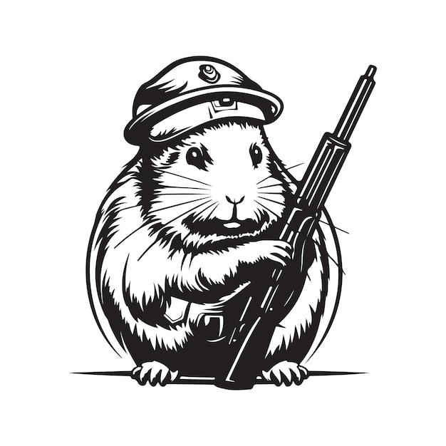 Meerschweinchen-Soldat Vintage-Logo-Line-Art-Konzept schwarz-weiß handgezeichnete Illustration