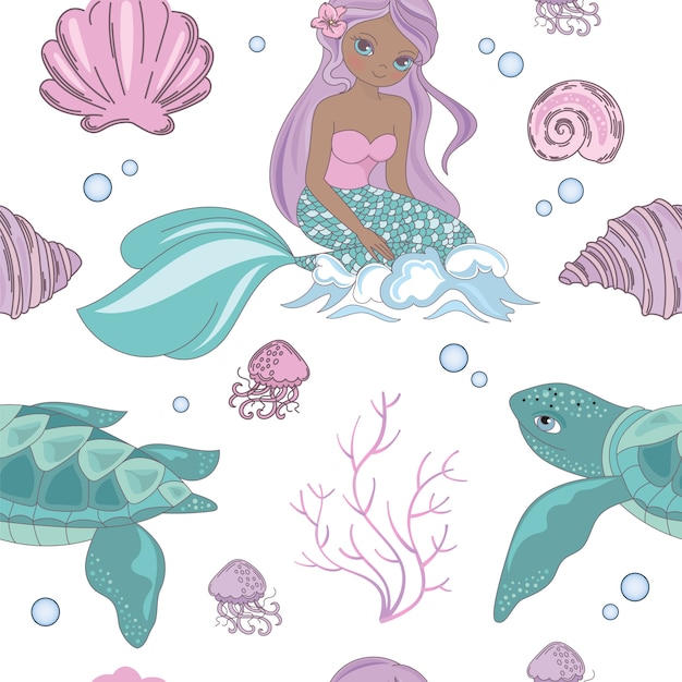 Meerwelle meerjungfrau prinzessin seamless pattern