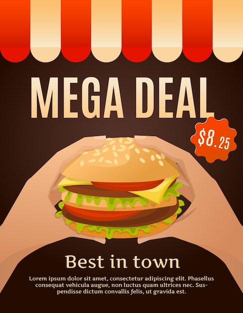 Vektor mega deal poster mit hamburger