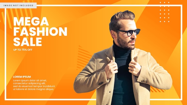 Vektor mega-fashion-sale-social-media-webbanner-flyer und zielseiten-designvorlage premium