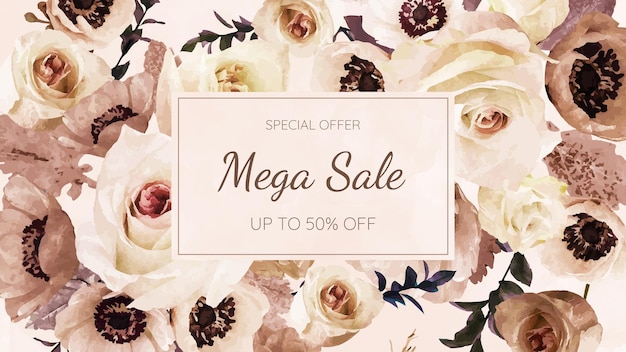 Mega Flash Sale Promo-Webbanner mehrfarbiger editierbarer Blumenrahmen