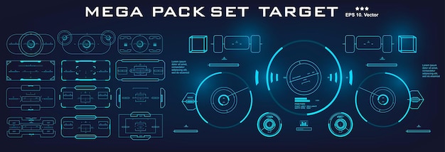 Mega pack set target hud futuristische benutzeroberfläche futuristische virtuelle grafische touch-benutzeroberfläche