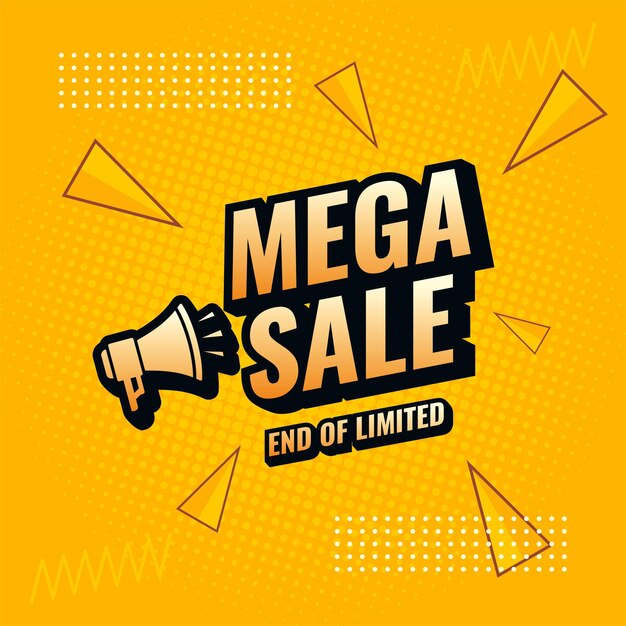 Mega-sale, abstrakte verkaufsbanner in gelb und schwarz, jetzt im shop
