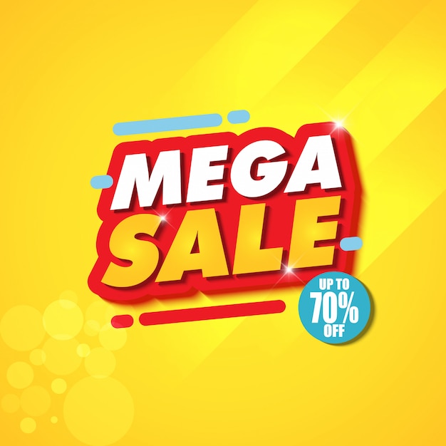 Mega sale banner design-vorlage mit gelbem hintergrund