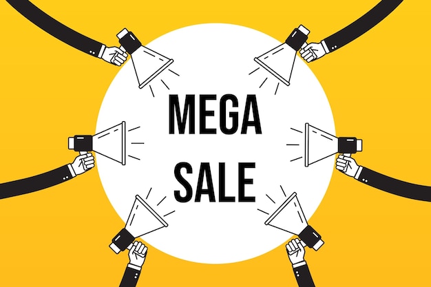 Vektor mega-sale-banner im weißen kreis