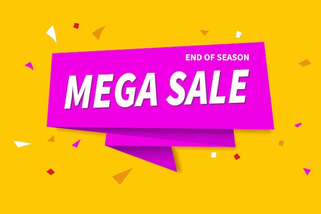 Mega-sale-banner in lila auf gelbem hintergrund