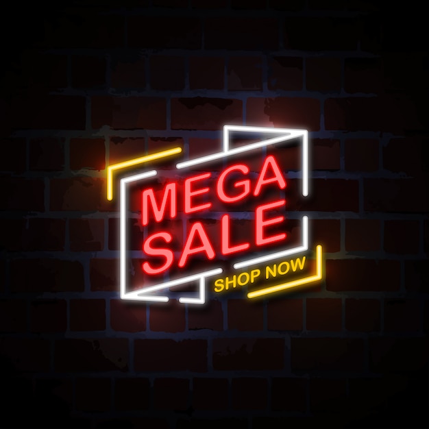 Mega Sale Neon Style Zeichen Illustration