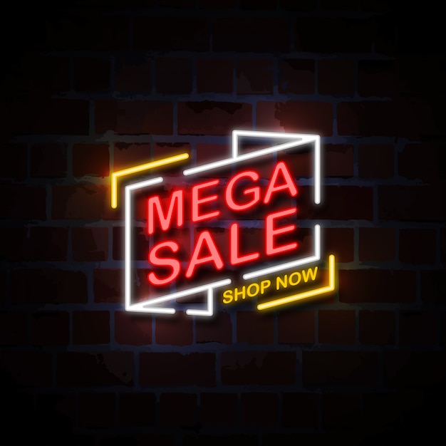 Mega sale neon style zeichen illustration