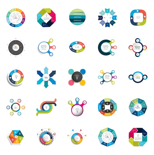 Mega-satz von kreis runden infografik-vorlagen diagramme diagramm präsentationen diagramm geschäftskonzept