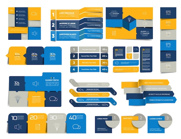 Mega-set von infografik-elementen, zeitplänen, registerkarten, bannern, diagrammen. infografik für minimalistisches vektordesign