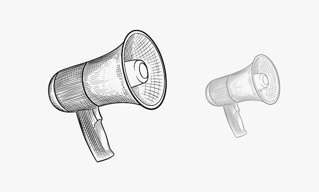 Vektor megafon-skizze mit der hand gezeichneter retro-lautsprecher-vektorillustration