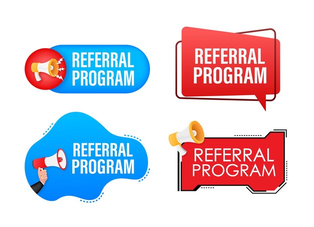 Megaphon-Etikettenset mit Textempfehlungsprogramm Megaphon in der Hand Werbebanner Marketing