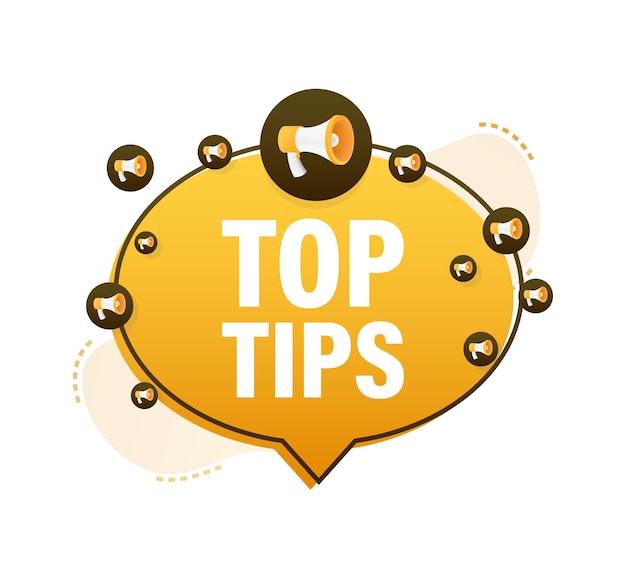 Megaphon gelbes banner - top-tipps. vektor-illustration.